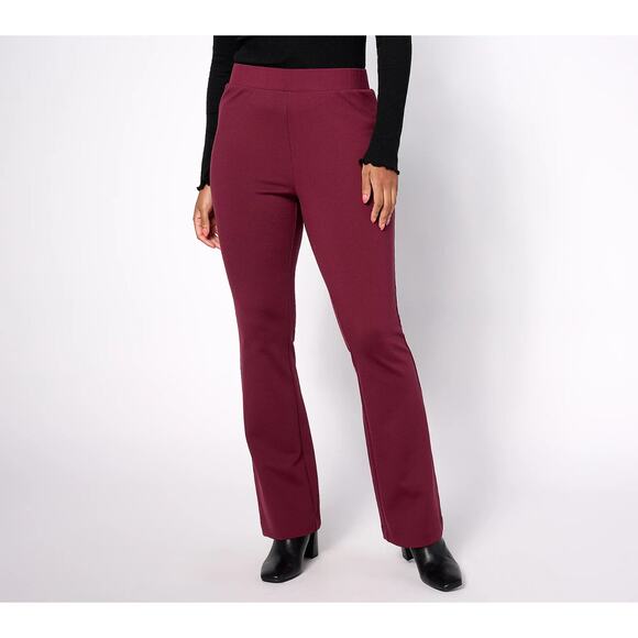 Isaac Mizrahi Live! Petite S Crepe Ponte Baby Bootcut Pants Wine - Picture 1 of 6